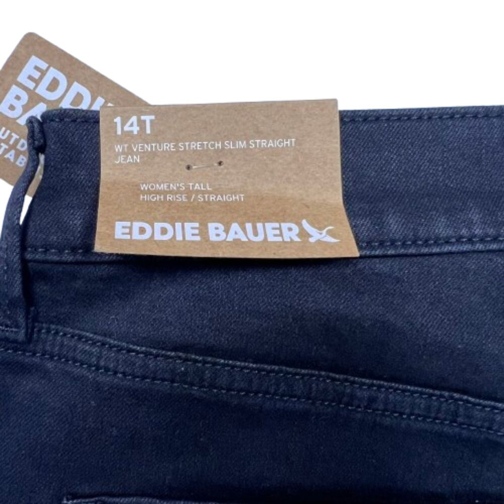 Eddie Bauer NWT Women's Venture Stretch Slim Straight Black Jeans Size 14T - Picture 6 of 7
